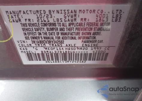 2024 Nissan Sentra Sv Xtronic Cvt from USA, damaged, VIN 3N1AB8CV3RY242582